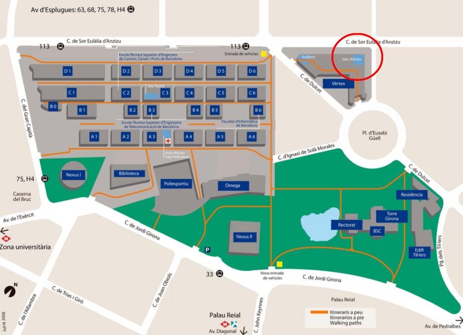 UPC Campus Nord map with Sala d'Actes marked